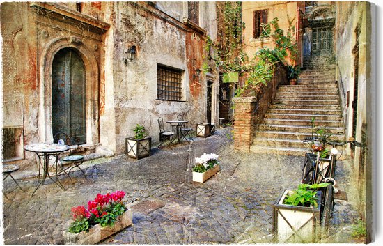 Schilderijkoning - Canvas Schilderij Oude Italiaanse Straat - 100 x 70 cm
