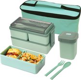 voor volwassenen met uitneembare vakken, lunchbox met 3 vakken, lekvrije bento box met soepkommen, servies en geïsoleerde tas voor volwassenen kinderen studenten (Groen)