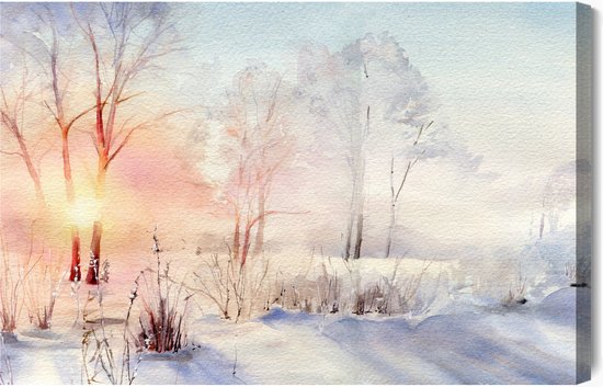 Painting King - Tableau sur toile Lever de soleil dans la forêt d'hiver - 120 x 80 cm