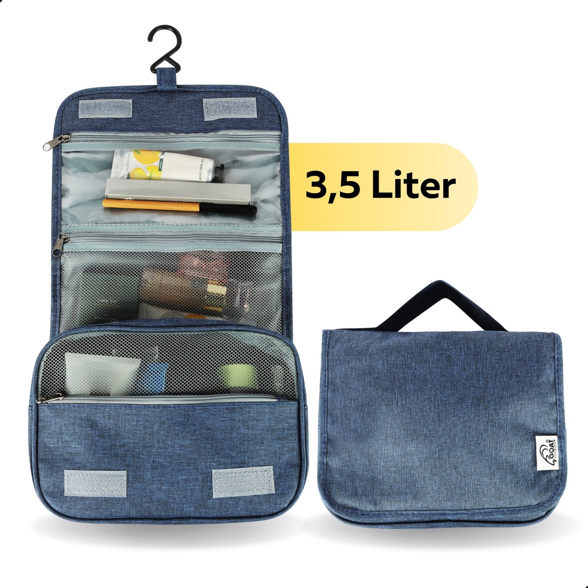 GOAT Outdoor Toilettas 3,5L - Met ophanghaak - Waterdicht - Ruim - Compact - Toilettas dames & heren - Unisex - Reis toilettas