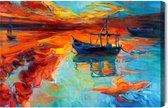 Schilderijkoning - Canvas Schilderij Geschilderde Boten In De Zee - 40 x 30 cm