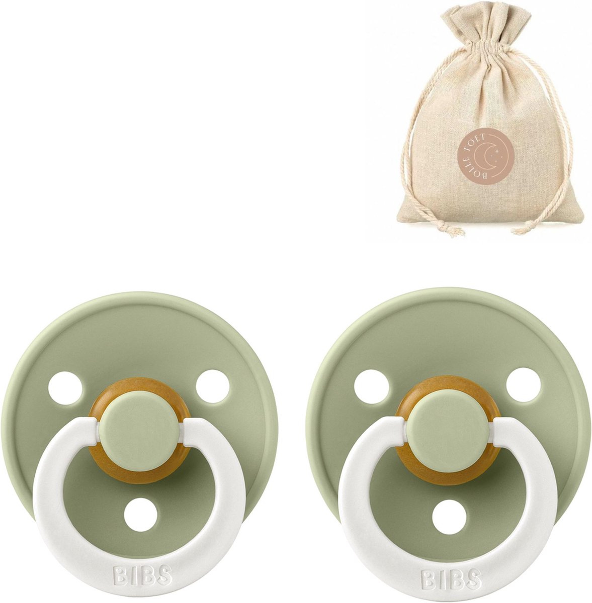 Goedkoopste BIBS fopspenen T3 speenzakje BolleToet - 2 stuks glow in the dark sage- 18 maanden