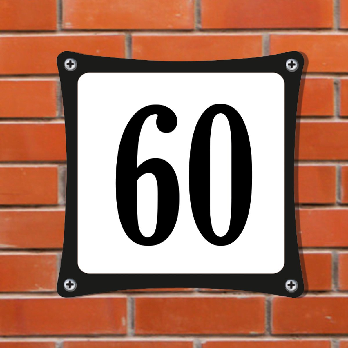 Decoporta Huisnummerbord Emaille-Look - Nummer 60 - Standaard - 10 x 10 cm | incl. schroeven
