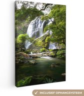 Canvas schilderij - Waterval - Natuur - Bomen - Zon - Canvasdoek - Canvas natuur - Wanddecoratie - 80x120 cm - Foto op canvas - Canvas doek