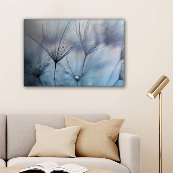 Peinture sur toile - Fleurs - Rosée - Water - Blauw - Toile - Décoration salon - 60x40 cm - Photo sur toile