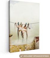 Canvas schilderij - Waslijn - Octopus - Doek - Foto op canvas - Canvasdoek - 20x30 cm - Schilderijen op canvas