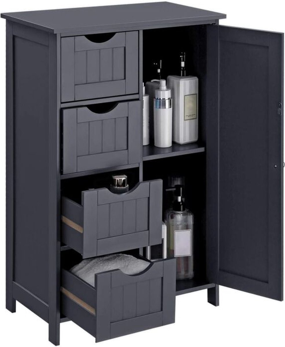 Hoppa! Dressoir badkamerkast, badkamerkast van hout, bijzetkast commode met 4 laden, grijs, 55x30x82 cm (BxDxH)