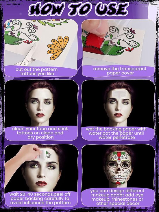 Autocollant De Tatouage Temporaire D'halloween, Maquillage Du