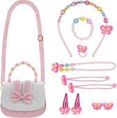 Roze sieraden set en handtas voor meisjes - Ketting, armband, ring, haarband, haarclip voor kinderen