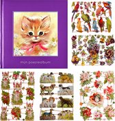 Album de poésie - 16x16 - Violet - S1 - Chat avec noeud rose - avec 5 feuilles Images de poésie