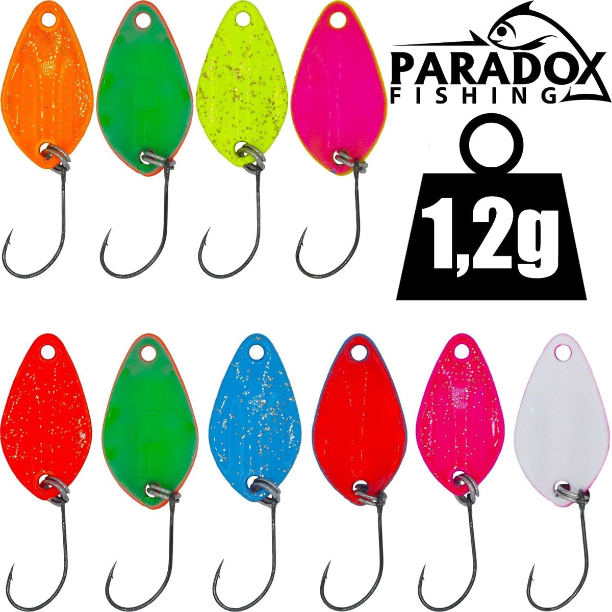 Paradox Fishing Lot de 10 cuillères à Truite - 2,5 g - avec boîte de Spoon  et 5 Boutons-Pression - pour la pêche à la Truite