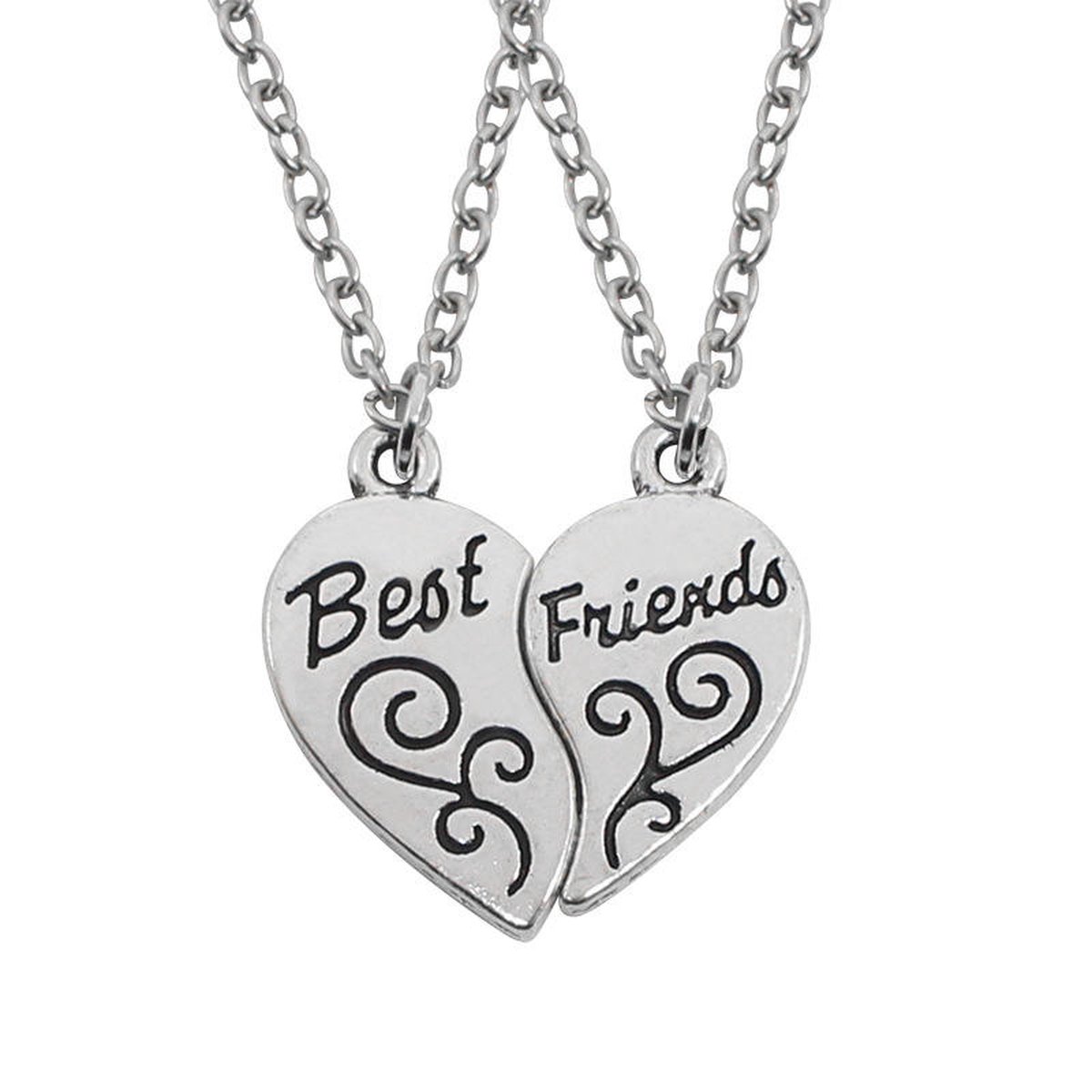 Lumici® | BestFriends Ketting - Bff Necklace - Dubbel - Hart - Hartje - Heart - Cadeau Voor Vrouwen / Vrienden - Kado - Vriendschap Cadeau - Vrienden - Friends - Friend - Bff - Best - Beste - Vrienden - Vriendin - Vriendje - Verrassing - Zilver