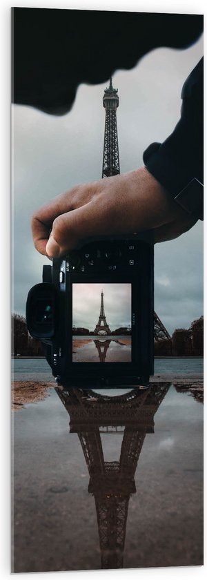 Acrylglas - Fotocamera voor Eiffeltoren, Parijs - 40x120 cm Foto op Acrylglas (Met Ophangsysteem)