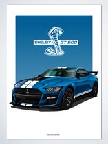 Ford Mustang GT500 Blauw sur Poster - 50 x 70cm - Poster Voiture Pépinière / Chambre / Bureau
