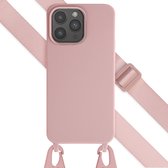 Selencia Hoesje Geschikt voor iPhone 15 Pro Max Hoesje Met Koord - Selencia Siliconen hoesje met afneembaar koord - roze