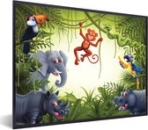 Fotolijst incl. Poster - Illustratie - Wilde dieren - Jungle - Jongens - Baby - Meisjes - 80x60 cm - Posterlijst