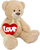 BRUBAKER - XXL Teddybeer 100 cm met een Hartje - Love - Zacht Speelgoed Knuffel - Beige - Moederdag cadeautje