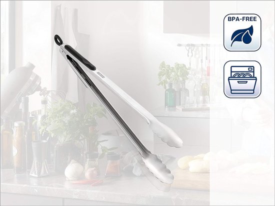 iNeibo Keukentang 7 9 30 cm 3 stuks - antislip slimme vergrendeling roestvrijstalen kooktang met siliconen tips voor het grillen van BBQ serveren salade ijs