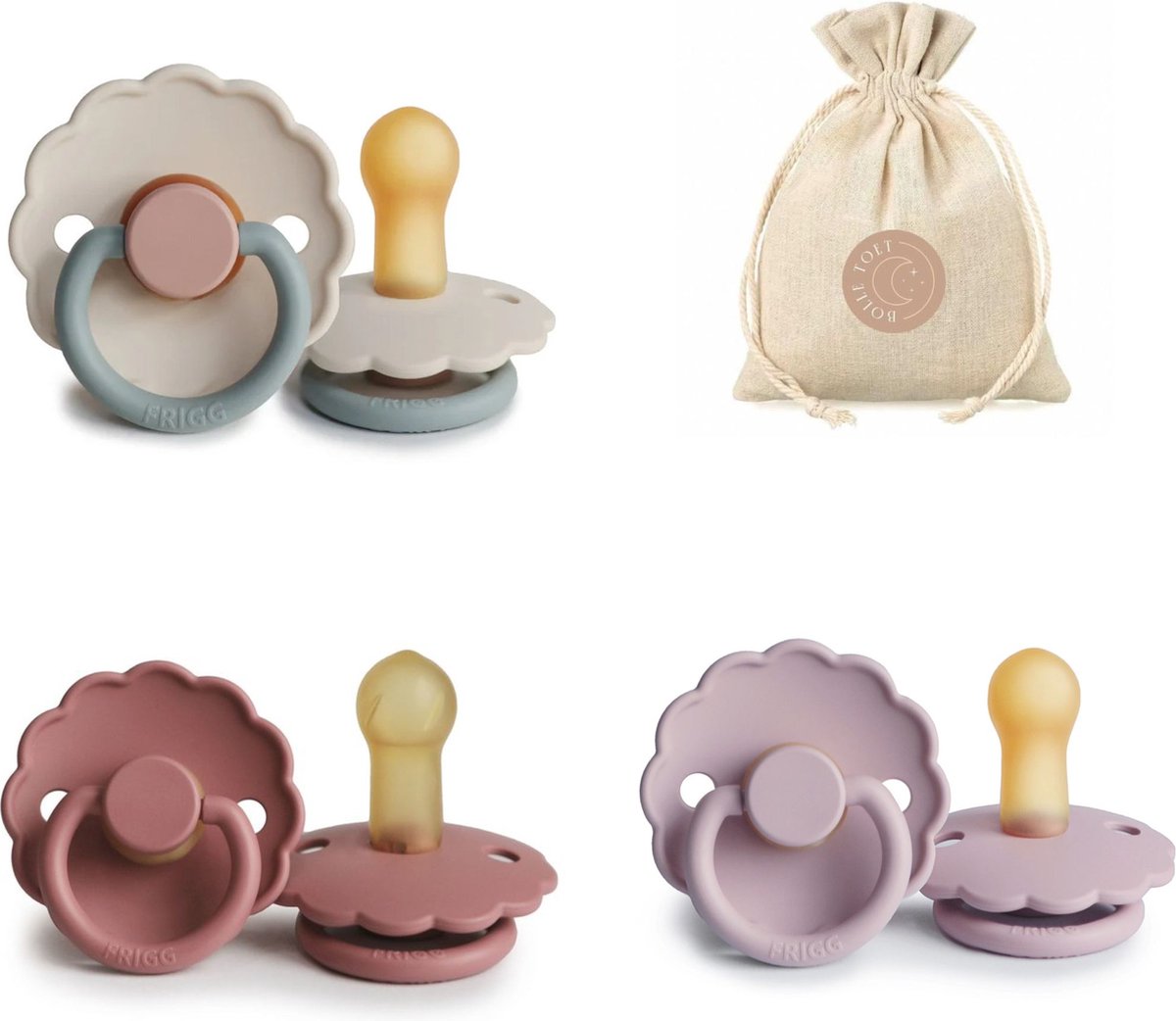 Goedkoopste FRIGG Daisy T2 - Cotton candy, Powder blush en Soft lilac Bolletoet speenzakje - 6-18 maanden