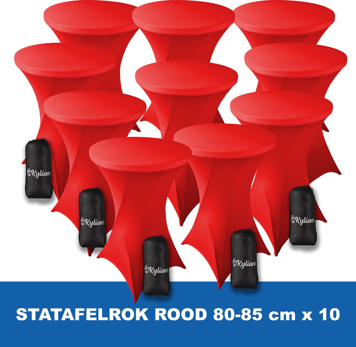 Kylians Statafelrok Rood x 10 – ∅ 80-85 x 110 cm Statafelhoes met Draagtas Luxe Extra Dikke Stretch Sta Tafelrok voor Statafel – Kras- en Kreukvrije Hoes