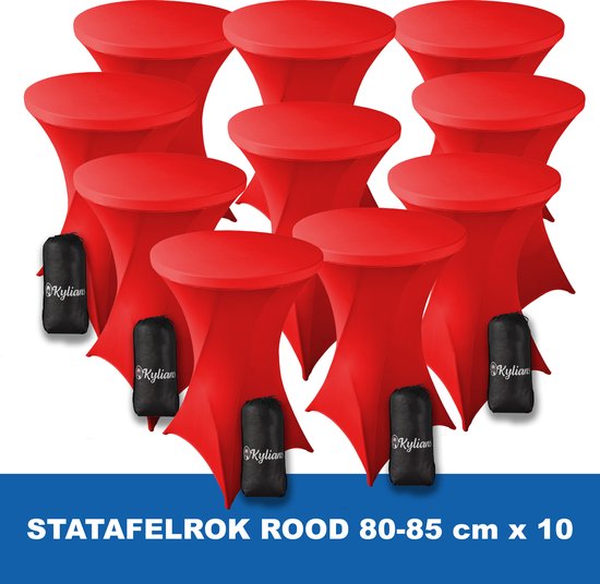 Statafelrok Rood x 10 – ∅ 80-85 x 110 cm - Statafelhoes met Draagtas - Luxe Extra Dikke Stretch Sta Tafelrok voor Statafel – Kras- en Kreukvrije Hoes