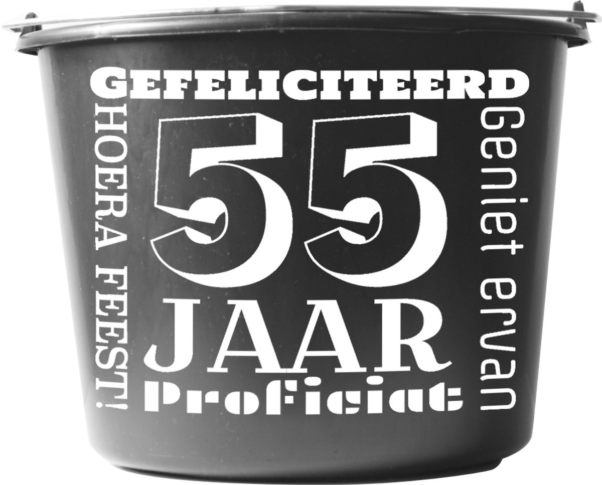Goedkoopste Emmer – 12 liter – zwart – Cadeau – Verjaardag – met tekst Gefeliciteerd 55 jaar