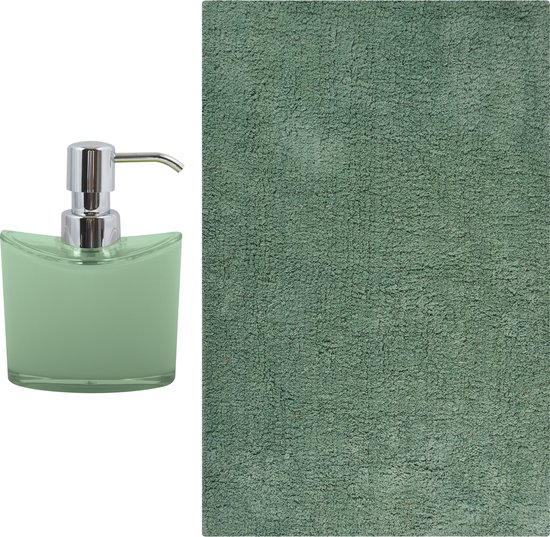 MSV badkamer droogloop mat/tapijt - Sienna - 40 x 60 cm - bijpassende kleur zeeppompje - groen