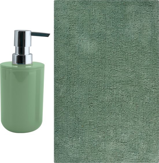 MSV badkamer droogloop mat - Napoli - 45 x 70 cm - met bijpassend zeeppompje - groen