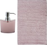 MSV badkamer droogloop mat/tapijt - Bologna - 45 x 70 cm - bijpassende kleur zeeppompje - lichtroze