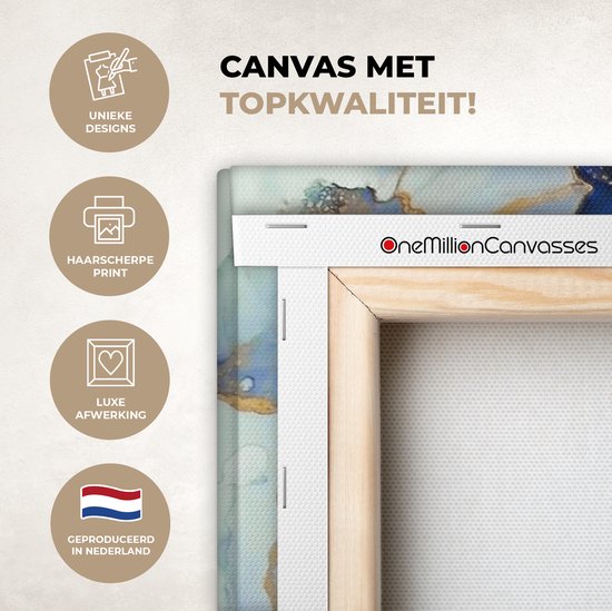 Toile Peinture Marbre - Blauw - Or - 140x90 cm - Décoration murale