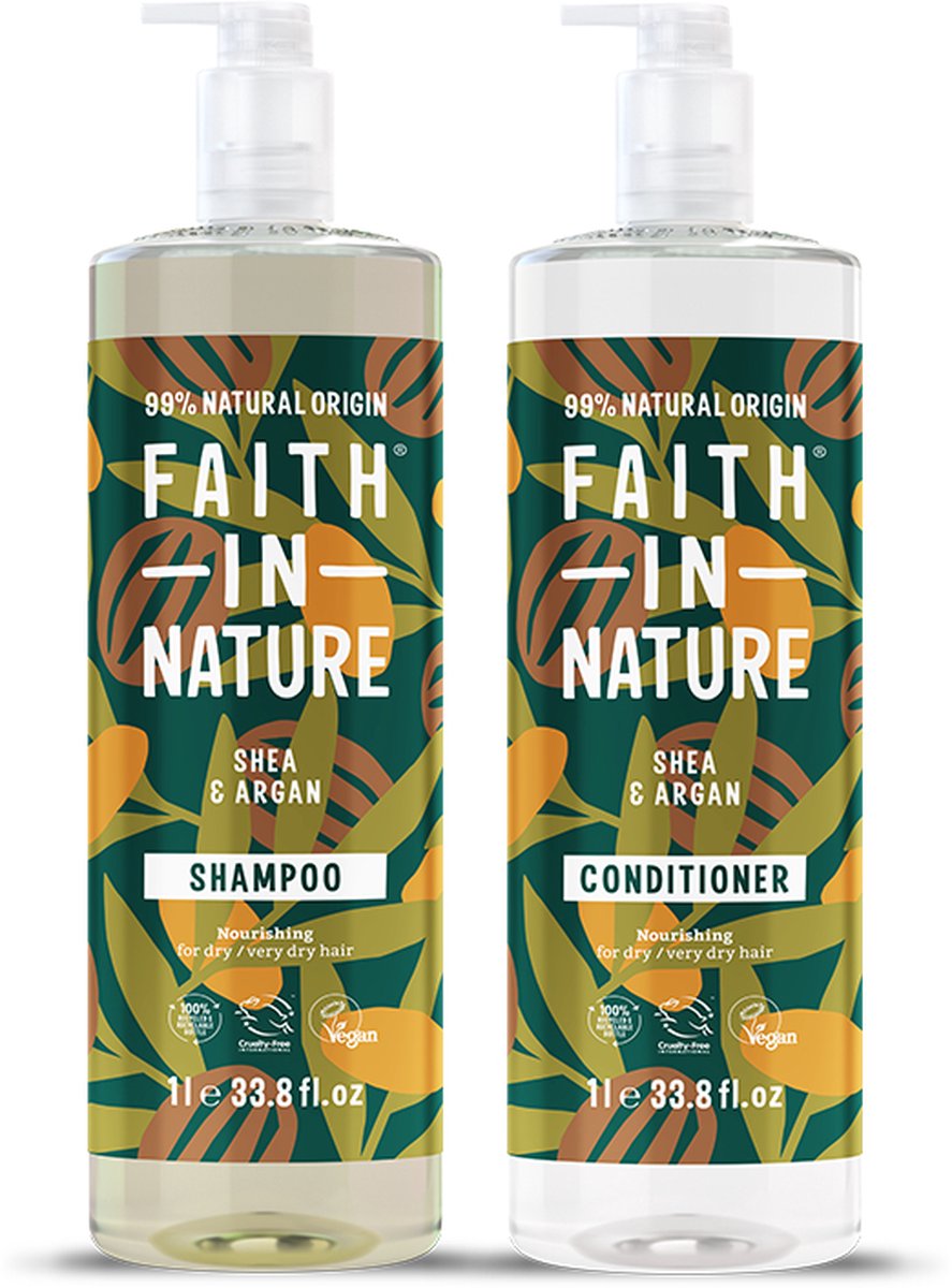 Faith in Nature - Shea & Argan - Shampoo 1000ml & Conditioner 1000ml