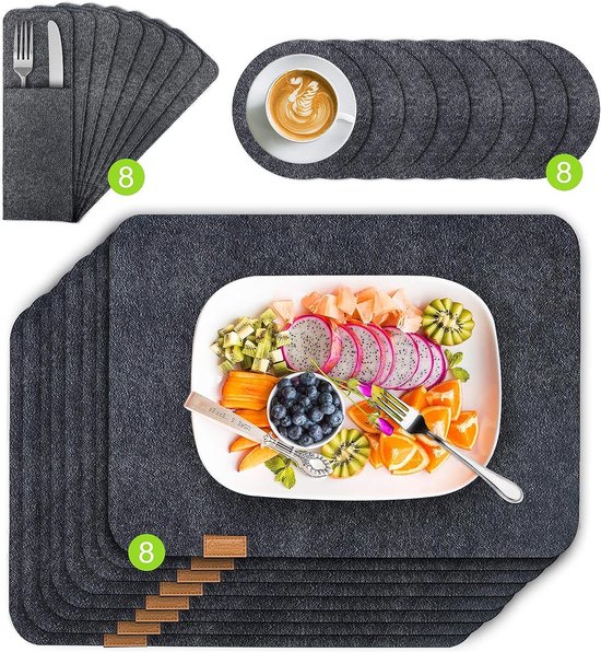 Placemats placemat vilt, set van 24 placemats afwasbaar, met 8 x