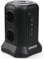 Igoods Verticale Stekkerdoos - Power Socket - PowerCube - Stekkerblok - Verdeelstekker - 6 Stopcontacten 4 USB Poorten - Inclusief Draadloze Telefoonlader - 2500W