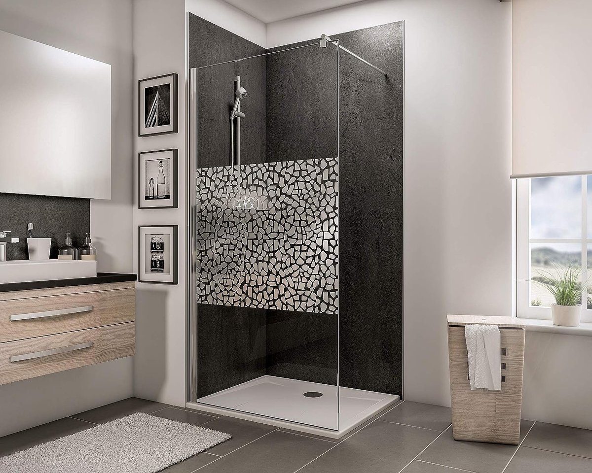 Schulte douchewand - inloopdouche - 120x190 cm - chroom - transparant veiligheidsglas met decor Terazzo Chroom - Fixil antikalk