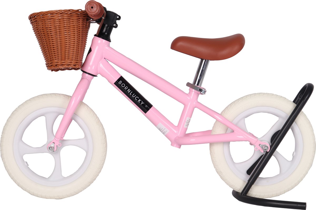 Born Lucky® Loopfiets Met Fietsmand– Vanaf 2 jaar – 12 inch massieve banden - Verstelbaar Zadel & Stuur – Roze — afbeelding 3
