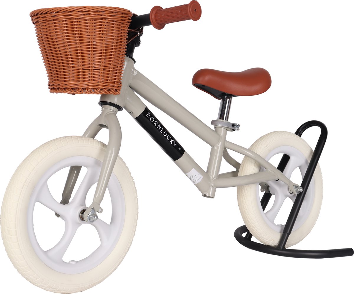 Born Lucky® Loopfiets Met Fietsmand– Vanaf 2 jaar – 12 inch massieve banden - Verstelbaar Zadel & Stuur – Olijf Groen — afbeelding 8