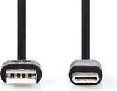 Nedis USB-Kabel - USB 2.0 - USB-A Male - USB-C Male - 5 W - 480 Mbps - Vernikkeld - 1.00 m - Rond - PVC - Zwart - Label