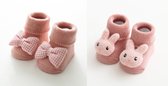 2 Paar - Stevige Antislip Sokken Kinderen - Roze Konijn Strik - 1-3 jaar