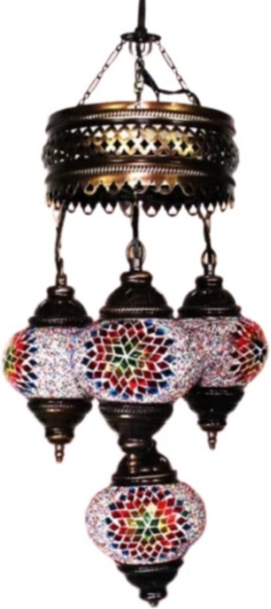 Hanglamp mozaïek Turkse lamp oosterse lamp kroonluchter 4 bollen multicolor