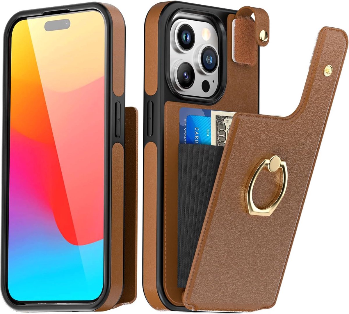 Geschikt voor Apple iPhone 15 Pro Max Portemonnee hoesje leer - Bruin