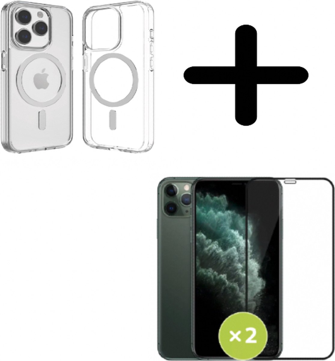 iPhone 15 Pro Hoesje met MagSafe Transparant inclusief 2x Gehard Glas Screenprotector - NRY Shockproof Case - NRY Tempered Glass Screenprotector 2 pack