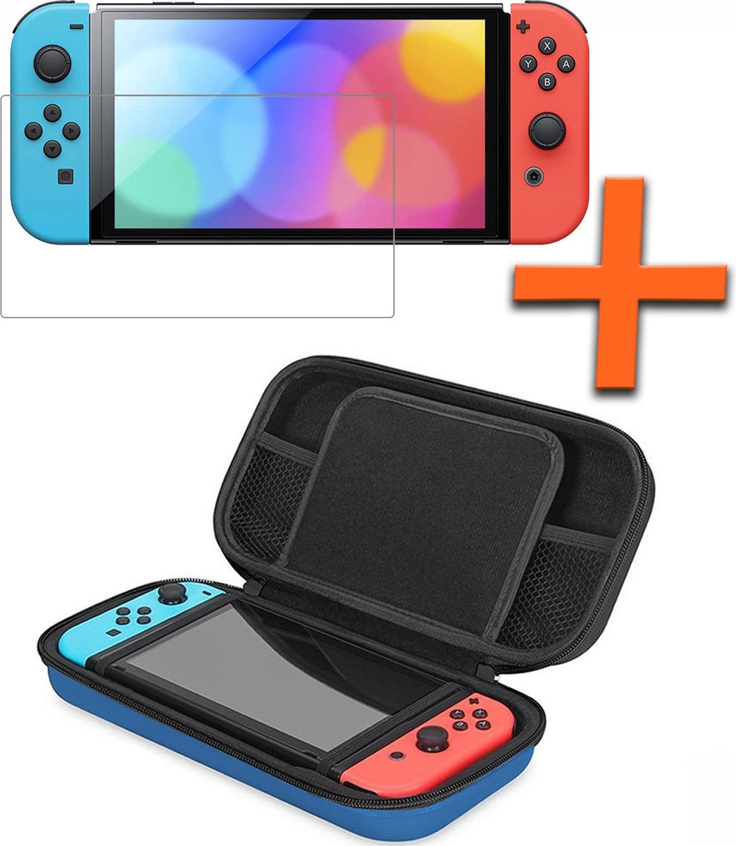 Hoesje Geschikt voor Nintendo Switch Hoes Bescherm Case Hardcover Met Screenprotector - Hoes Geschikt voor Nintendo Switch Case - Blauw