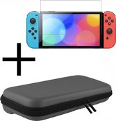 Hoesje Geschikt voor Nintendo Switch OLED Case Hoes Hard Cover Koord Met Screenprotector - Hoes Geschikt voor Nintendo Switch OLED Hoes - Grijs