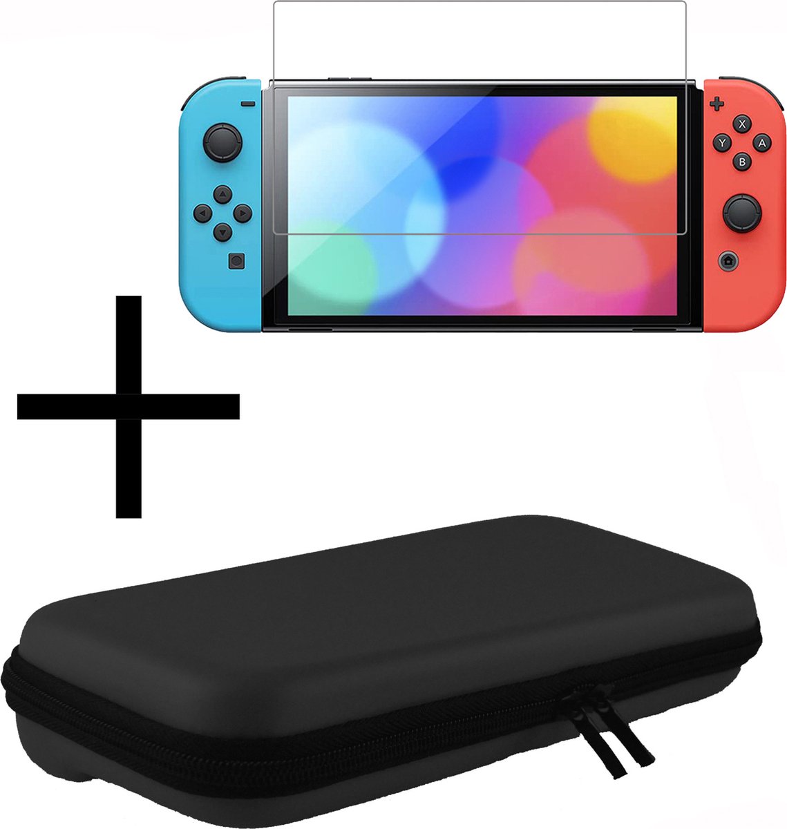 Hoesje Geschikt voor Nintendo Switch OLED Case Hoes Hard Cover Koord Met Screenprotector - Hoes Geschikt voor Nintendo Switch OLED Hoes - Zwart