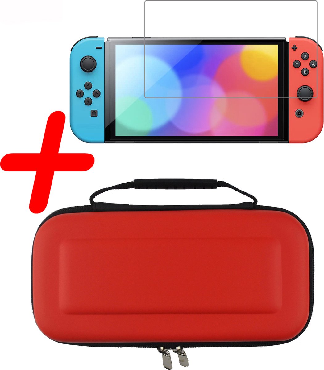 Hoesje Geschikt voor Nintendo Switch Case Hoes Hard Cover Met Screenprotector - Bescherm Case Geschikt voor Nintendo Switch Hoes - Rood
