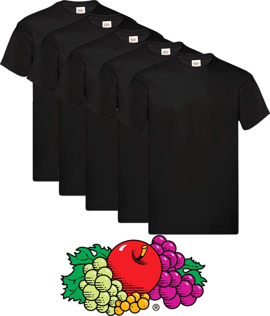 Cinq t-shirts noirs Fruit of the Loom à col rond, taille 3XL.