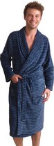 Blauwe badjas heren - blokjes - fleece - warme badjas - zacht - cadeau voor hem - maat XXL