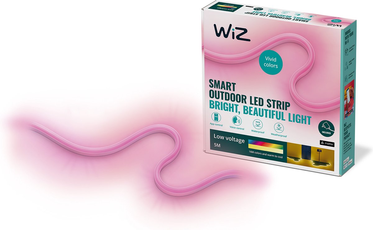 WiZ Buitenlamp - Outdoor LED strip - Gekleurd en Wit Licht - Slimme LED Verlichting - Vorm zoals jij wilt - 5 m - Stekkertype C