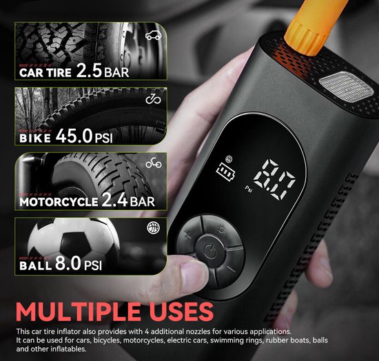 Fuegobird- Pompe électrique - Compresseur d'air portable - Petite pompe à pneu - Pompe à vélo pour la route