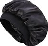 foto van 1 Stuk Satijnen Bonnet Slaapmuts - Elastische Hoofdband - Nachtmuts - Haarverzorging - Zwart
